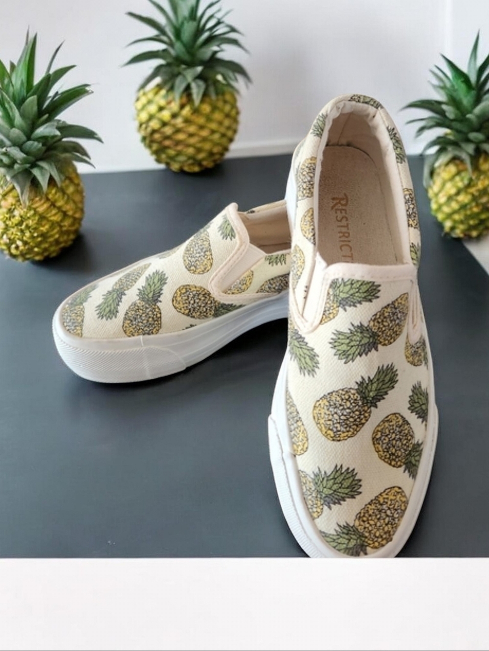 Restricted Pineapple Print Canvas Slip-On Sneakers - Size 6